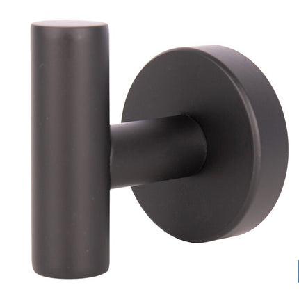 Percha negra mate | Material: acero inoxidable | Diseño redondo | Kit de fijación incluido | Medidas: 5 x 5 x 6 cm