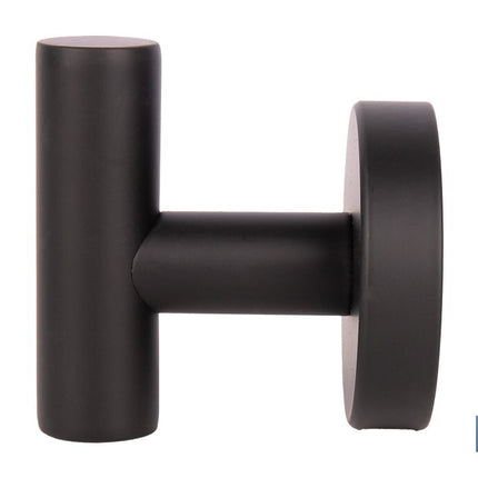 Percha negra mate | Material: acero inoxidable | Diseño redondo | Kit de fijación incluido | Medidas: 5 x 5 x 6 cm
