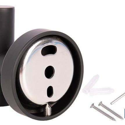Percha negra mate | Material: acero inoxidable | Diseño redondo | Kit de fijación incluido | Medidas: 5 x 5 x 6 cm