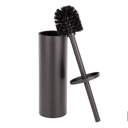 Escobillero de baño negro mate | Material: acero inoxidable | Diseño redondo | Medidas: 9,1 x 9,1 x 39 cm