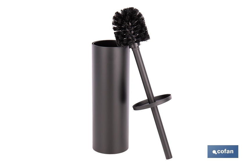 Escobillero de baño negro mate | Material: acero inoxidable | Diseño redondo | Medidas: 9,1 x 9,1 x 39 cm