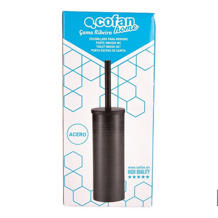 Escobillero de baño negro mate | Material: acero inoxidable | Diseño redondo | Medidas: 9,1 x 9,1 x 39 cm