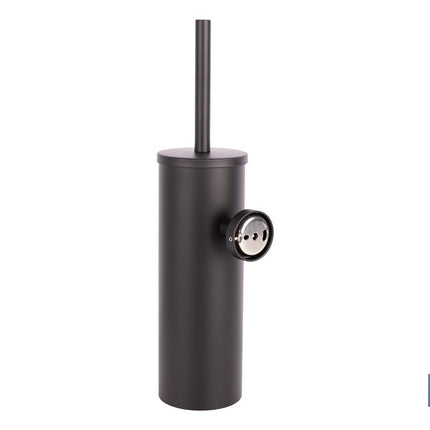 Escobillero de pared negro mate | Material: acero inoxidable | Diseño redondo | Medidas: 9,1 x 12,9 x 39 cm