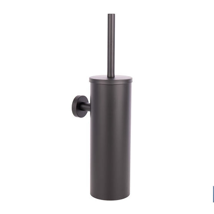 Escobillero de pared negro mate | Material: acero inoxidable | Diseño redondo | Medidas: 9,1 x 12,9 x 39 cm