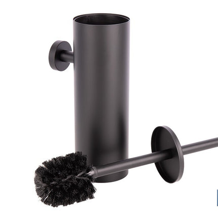 Escobillero de pared negro mate | Material: acero inoxidable | Diseño redondo | Medidas: 9,1 x 12,9 x 39 cm