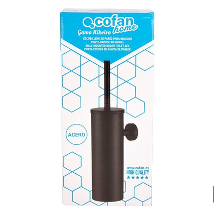 Escobillero de pared negro mate | Material: acero inoxidable | Diseño redondo | Medidas: 9,1 x 12,9 x 39 cm