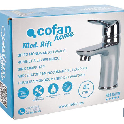 Grifo para Lavabo Monomando | Medida 40 mm | Modelo Rift | Fabricado en Latón con Acabado en Cromado y Mando en Aleación de Zinc