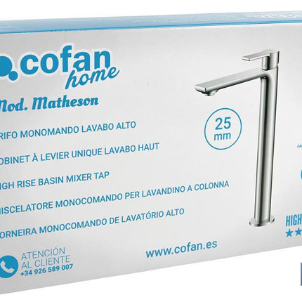 Grifo para Lavabo Alto Monomando | Medida 25 mm | Modelo Matheson | Fabricado en Latón con Acabado en Cromado
