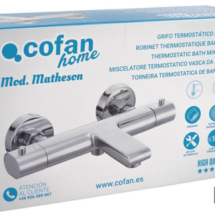 Grifo para Bañera | Termostático | Modelo Matheson | Fabricado en Latón con un Acabado cromado y la Manija de ABS