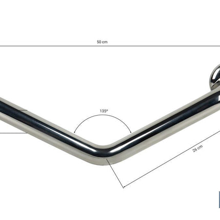 Barra de Apoyo con Ángulo de 135º | Material: Acero Inoxidable 304 | Medidas: 26 x 26 cm