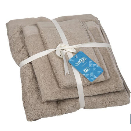 Juego de 3 toallas de color beige con 580 g/m2 | Gama Abisinia | Set de toallas 100 % de algodón