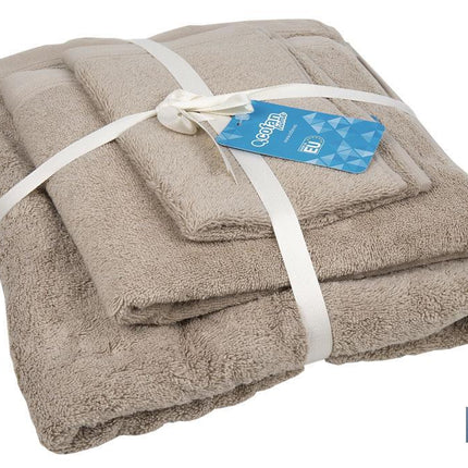 Juego de 3 toallas de color beige con 580 g/m2 | Gama Abisinia | Set de toallas 100 % de algodón