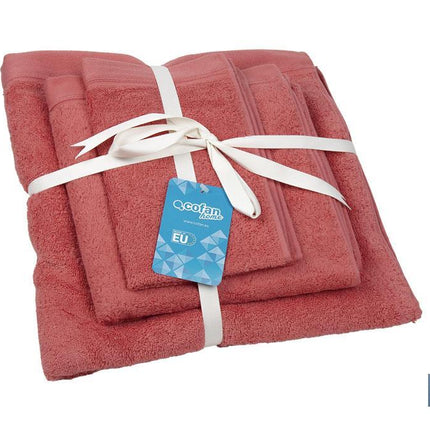 Juego de 3 toallas de color coral con 580 g/m2 | Gama Jamaica | Set de toallas 100 % de algodón