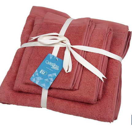 Juego de 3 toallas de color coral con 580 g/m2 | Gama Jamaica | Set de toallas 100 % de algodón