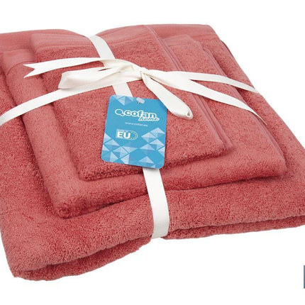 Juego de 3 toallas de color coral con 580 g/m2 | Gama Jamaica | Set de toallas 100 % de algodón