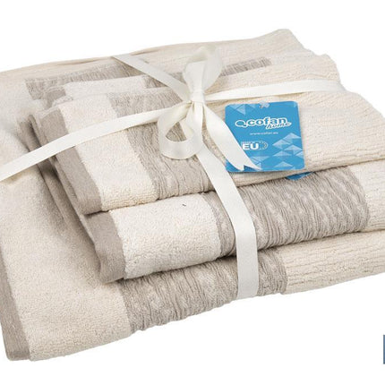 Juego de 3 toallas de color nature con 600 g/m2 | Gama Alma | Set de toallas 95 % de algodón y 5 % de lino