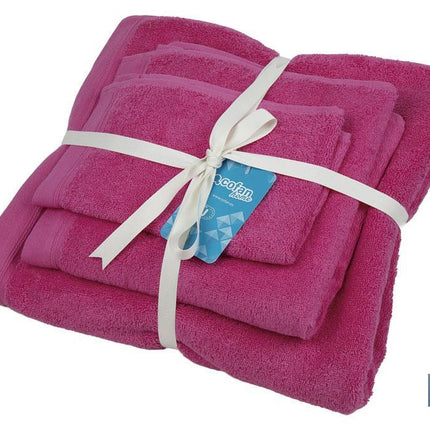 Juego de 3 toallas de color fucsia con 580 g/m2 | Gama Primavera | Set de toallas 100 % de algodón
