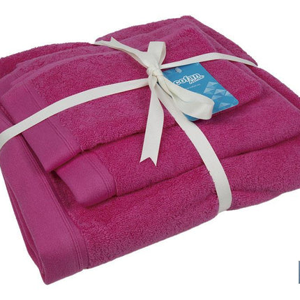 Juego de 3 toallas de color fucsia con 580 g/m2 | Gama Primavera | Set de toallas 100 % de algodón
