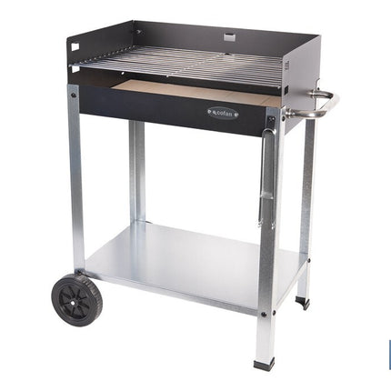Barbacoa de carbón con ruedas | Parrilla regulable | Ladrillo refractario | Fácil de transportar y estable | Medidas: 56,7 x 36 x 83 cm