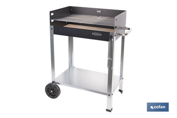 Barbacoa de carbón con ruedas | Parrilla regulable | Ladrillo refractario | Fácil de transportar y estable | Medidas: 56,7 x 36 x 83 cm