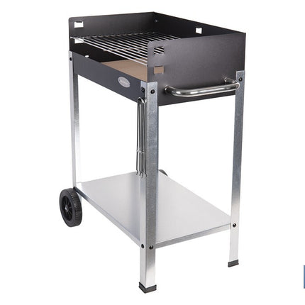 Barbacoa de carbón con ruedas | Parrilla regulable | Ladrillo refractario | Fácil de transportar y estable | Medidas: 56,7 x 36 x 83 cm