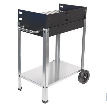 Barbacoa de carbón con ruedas | Parrilla regulable | Ladrillo refractario | Fácil de transportar y estable | Medidas: 56,7 x 36 x 83 cm