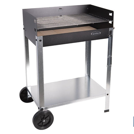 Barbacoa de carbón con ruedas | Parrilla regulable | Ladrillo refractario | Fácil de transportar y estable | Medidas: 56,7 x 36 x 83 cm