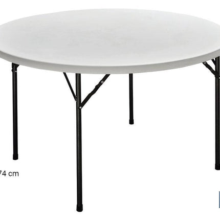 Mesa plegable redonda de color blanco | Peso máximo: 150 kg | Adecuada para 8 personas | Medidas abierta: Ø120 x 74 cm