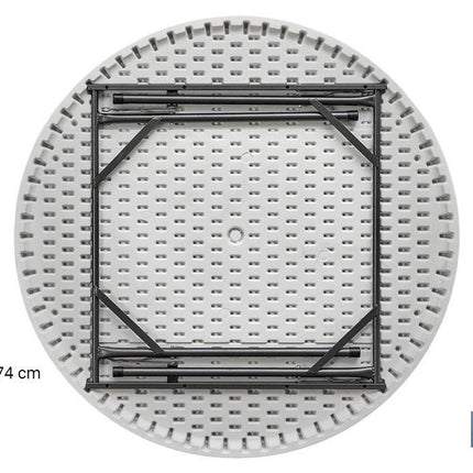 Mesa plegable redonda de color blanco | Peso máximo: 150 kg | Adecuada para 8 personas | Medidas abierta: Ø120 x 74 cm