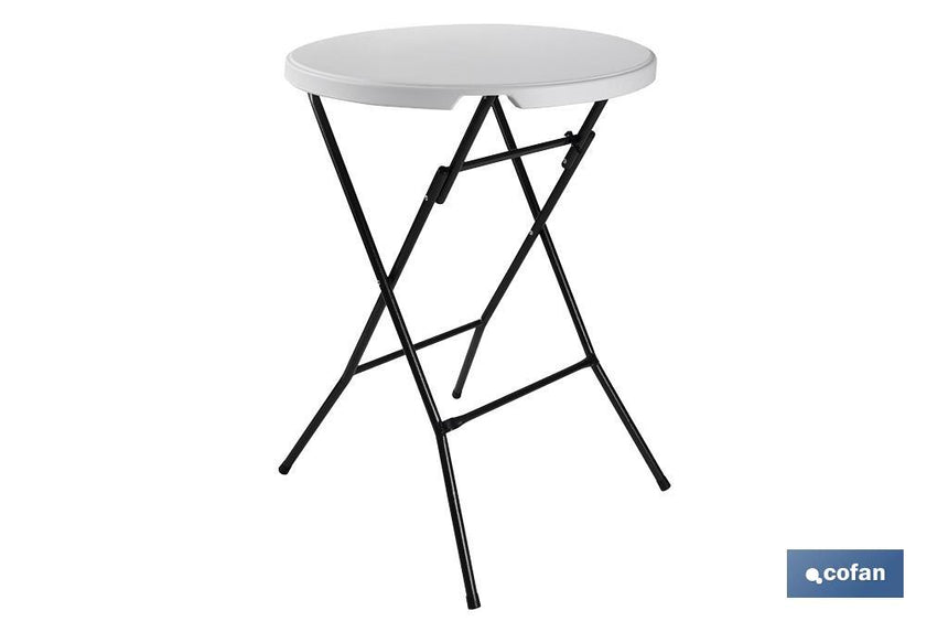 Mesa alta plegable redonda de color blanco | Adecuada para interior y exterior | Medidas: Ø 80 x 110 cm