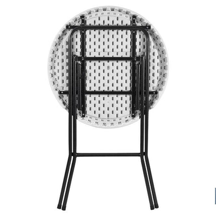 Mesa alta plegable redonda de color blanco | Adecuada para interior y exterior | Medidas: Ø 80 x 110 cm