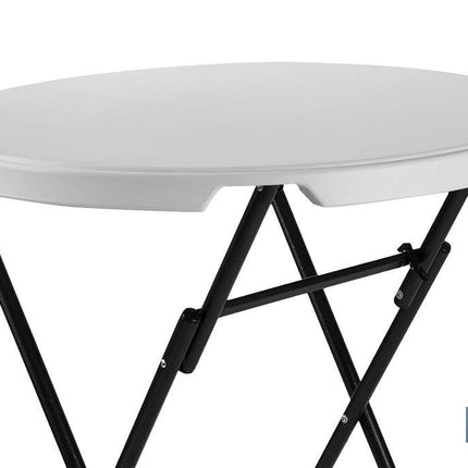 Mesa alta plegable redonda de color blanco | Adecuada para interior y exterior | Medidas: Ø 80 x 110 cm