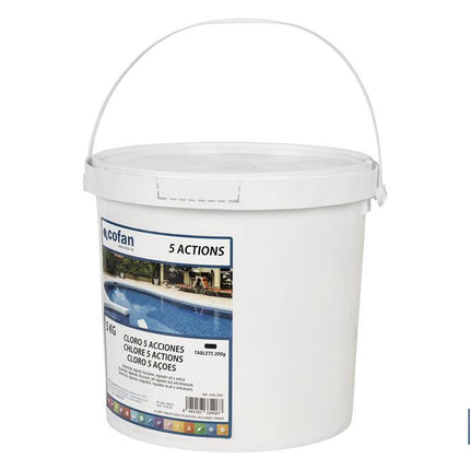 Cloro 5 Acciones para piscinas | Tabletas de 200 gramos | Envases de 5 kilos