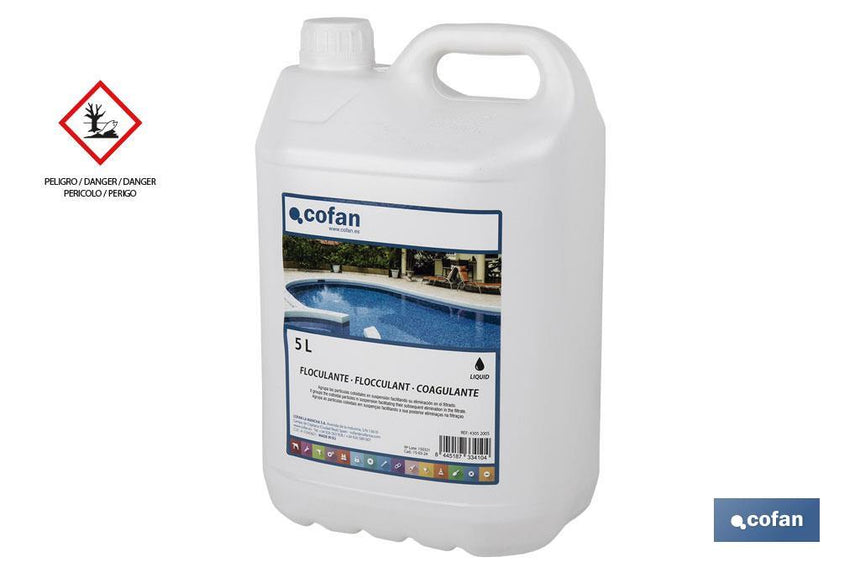 Floculante líquido para aclarar el agua de piscinas | Capacidad de 5 litros