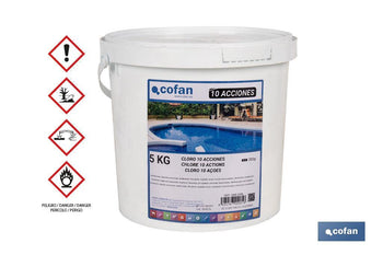 Cloro de 10 acciones en tabletas | Envase de 5 kg | Tratamiento multifunción para piscinas