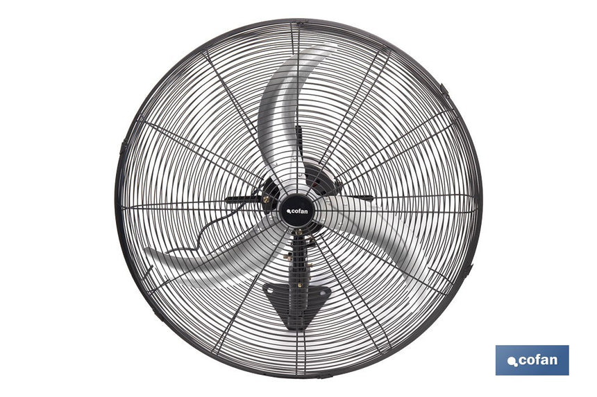 Ventilador de pared industrial con 3 velocidades | 3 aspas de aluminio, función de oscilación, Ø65 cm y 200 W