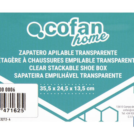 Zapatero apilable transparente | Organizador de zapatos | Medidas: 35,5 x 24,5 x 13,5 cm