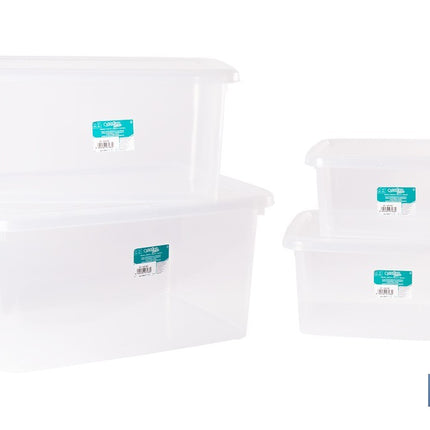 Pack de 4 cajas de almacenaje transparentes con tapa | Capacidades de 4, 8, 15 y 26 litros