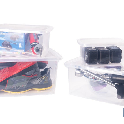 Pack de 4 cajas de almacenaje transparentes con tapa | Capacidades de 4, 8, 15 y 26 litros