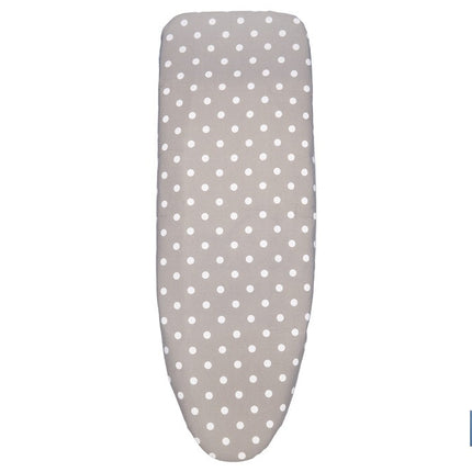 Funda acolchada para tabla de planchar | Tamaño universal | Estampado de lunares blancos y fondo gris | Material: 100 % algodón | Refleja el vapor | Medidas: 135 x 53 cm