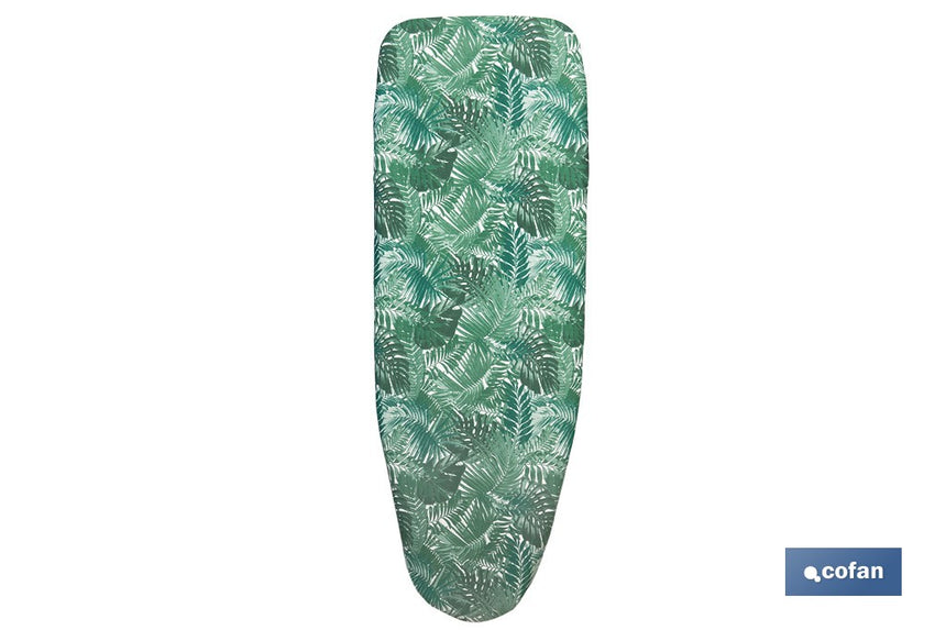Funda acolchada para tabla de planchar con estampado de ramas verdes | Tamaño universal | Material: 100 % algodón | Refleja el vapor | Medidas: 135 x 53 cm