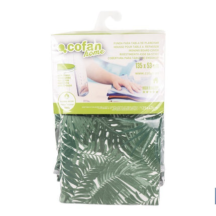 Funda acolchada para tabla de planchar con estampado de ramas verdes | Tamaño universal | Material: 100 % algodón | Refleja el vapor | Medidas: 135 x 53 cm
