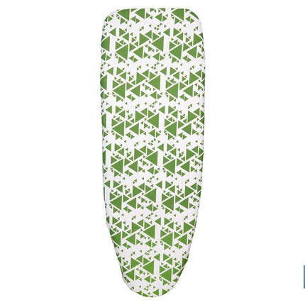 Funda acolchada para tabla de planchar | Tamaño universal | Estampado de triángulos verdes | Material: 100 % algodón | Refleja el vapor | Medidas: 140 x 60 cm