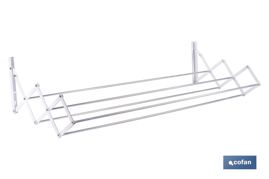 Tendedero de pared extensible en aluminio pulido | Medida: 100 cm | 5 Varillas con 5 metros de área de tendido | Ideal para Interiores y Exteriores