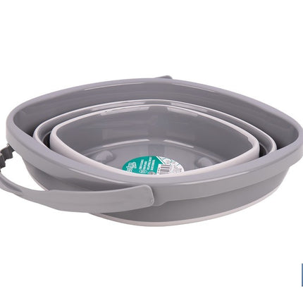 Cubo plegable con asa con 11 litros de capacidad | Color: Gris y blanco | Ahorro de espacio, fácil almacenamiento y transporte