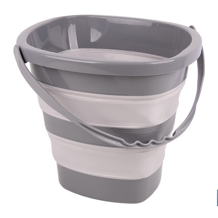 Cubo plegable con asa con 11 litros de capacidad | Color: Gris y blanco | Ahorro de espacio, fácil almacenamiento y transporte