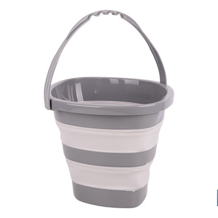 Cubo plegable con asa con 11 litros de capacidad | Color: Gris y blanco | Ahorro de espacio, fácil almacenamiento y transporte