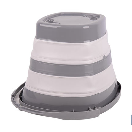 Cubo plegable con asa con 11 litros de capacidad | Color: Gris y blanco | Ahorro de espacio, fácil almacenamiento y transporte