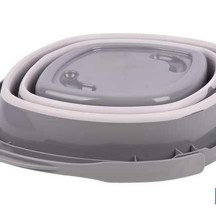 Cubo plegable con asa con 11 litros de capacidad | Color: Gris y blanco | Ahorro de espacio, fácil almacenamiento y transporte
