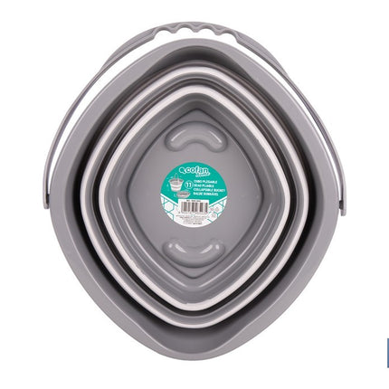 Cubo plegable con asa con 11 litros de capacidad | Color: Gris y blanco | Ahorro de espacio, fácil almacenamiento y transporte